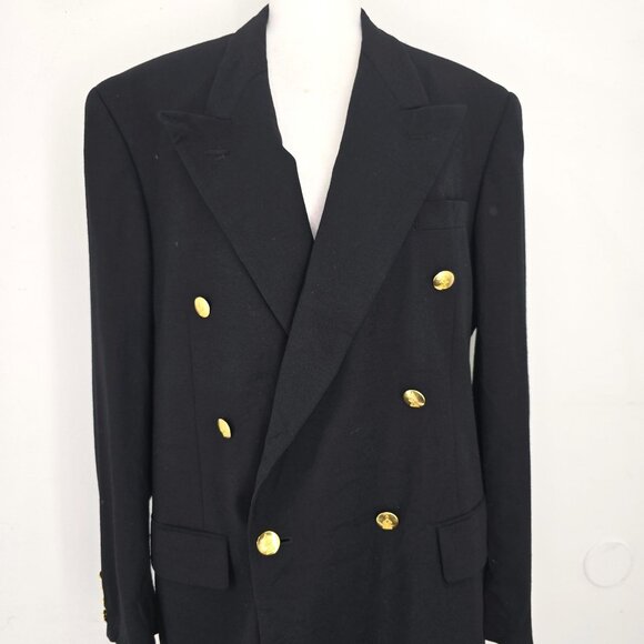 Austin ReedJacobsons Double Breasted Gold Button Wool Black Blazer Men Size 40R - Picture 3 of 12